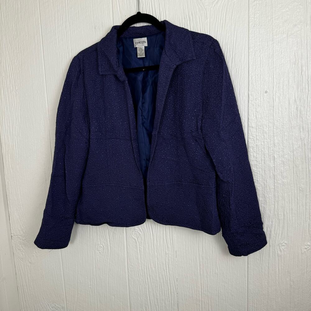 Chico's Purple Silk Blend Open Blazer Cardigan Textured Size 1 or U.S. Medium - Picture 3 of 8
